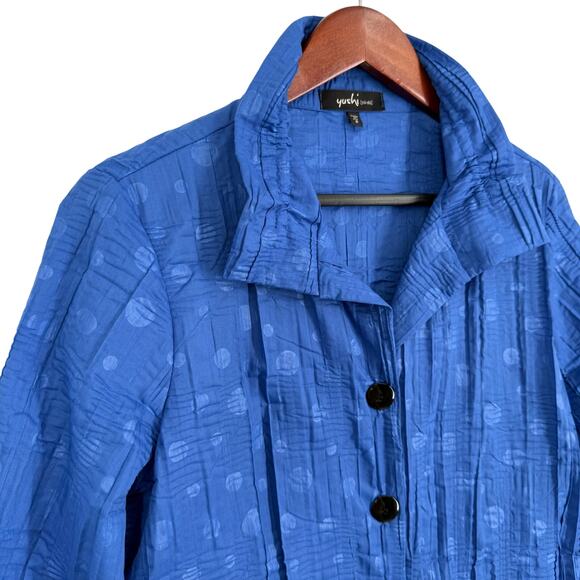 Yushi Womens Sz Small Wearable Art to Wear Blue Habitat Artsy Blouse Shirt Top - Picture 3 of 7